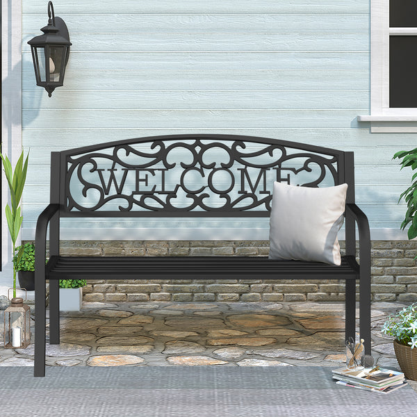 Odaof Patio Outdoor Anti-Rust Iron Steel Garden Bench for Porch Path Yard