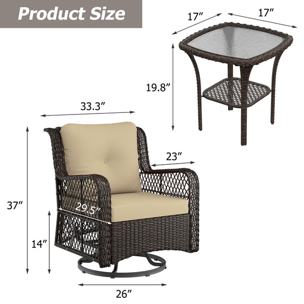 Outdoor Wicker Patio Bistro Set with Side Table with Cushions - RaDEWAY